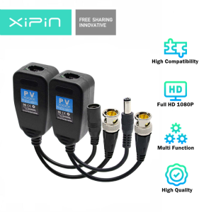 8MP Video Balun Pair HD-CVI/TVI/AHD Passive Video Balun w/ Power Twisted Connector & RJ45 CAT5 (Blue)