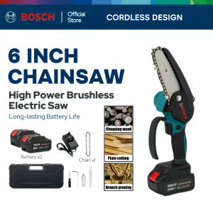 Bosch 6 Inch Cordless Chainsaw | Rechargeable Mini Electric Saw | High Power Wood Cutter | Portable Pruning Tool for Garden & Tree
