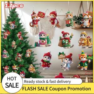 🚗🛵 12 cái Dễ Thương Mèo Hình 2D Mặt Dây Chuyền Phẳng Giáng Sinh Trang Trí Cây Năm Mới Đảng Trang Trí Nội Thất Treo Đồ Trang Trí