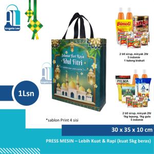 12pcs Tas kain Spunbond Atau Premium PRESS Lebaran Paket Idul Fitri Ramadhan Syukuran THR biskuit sirup
