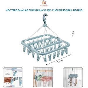Móc Treo Quần Áo Chùm Nhựa Vuông 32 Kẹp Phơi Đồ Sơ Sinh Đồ Lót Gấp Gọn Tiện Lợi Móc Khoá Chống Gió
