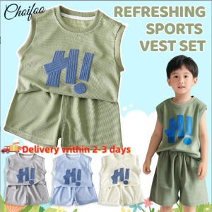 ChoiFoo Choifoo เสื้อกั๊กเด็กผู้ชายเสื้อกั๊กเด็กลำลองทรงหลวม2ชิ้นเสื้อกล้าม + กางเกงขาสั้นนุ่มสบายผิวเป็นมิตรต่อสิ่งแวดล้อมชุดเด็กใหม่