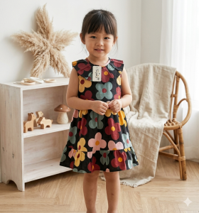 Dress lengan bahan katun rayon dress motif anak perempuan usia 1 sampai 8 thn dress anak perempuan