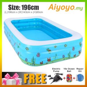 (L) 196 x (W) 143 x (H) 60cm Inflatable 3 Rings Swimming Pool Family Children Kids Kid Baby Home Toy Game Bath Basin Showering Playing