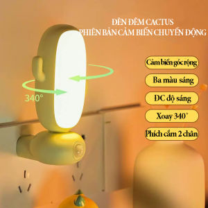 Đèn đêm kết hợp đồng hồ xem giờ Cactus hình cây xương rồng ánh sáng 3 màu độ sáng có thể tăng giảm ánh sáng bảo vệ mắt