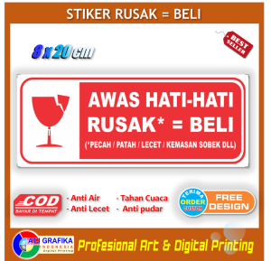 Stiker rusak = beli hati hati barang rusak sticker peringatan pembeli toko warung dll