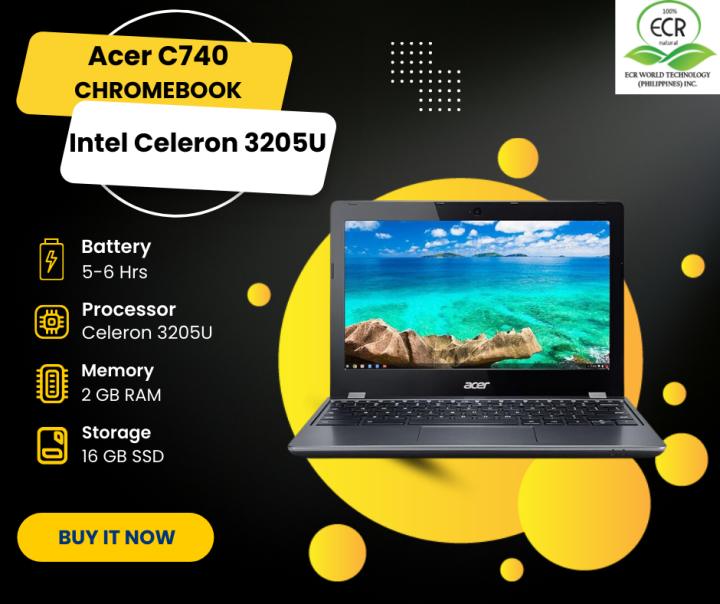 Acer C740 CHROMEBOOK Intel Celeron 3205U 2GB 4GB 16GB (REFURBISHED - Technical View
