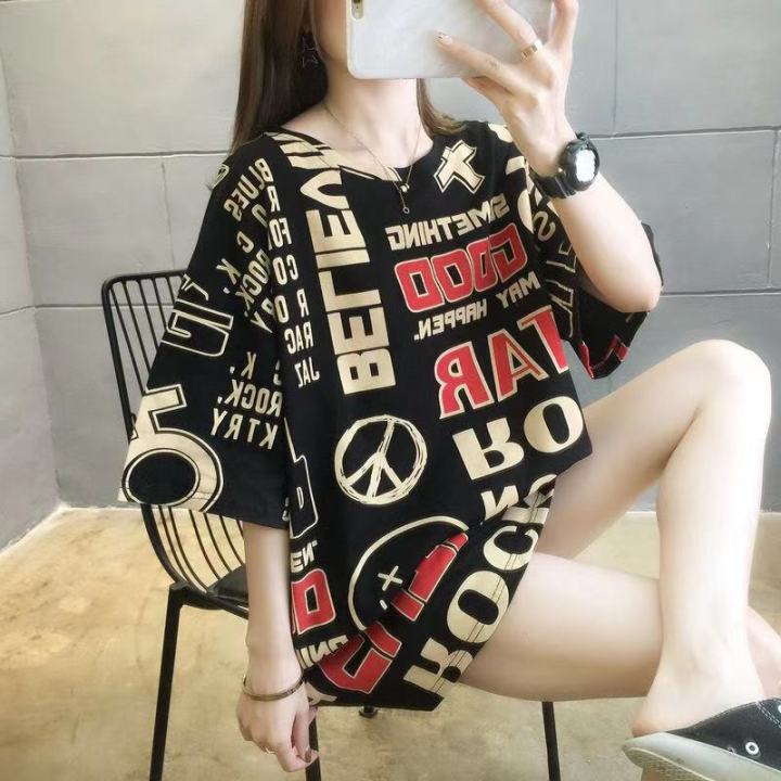 2021 New Female T Shirt Short Sleeve Top Summer Loose Cool Trend Midlengtht Clothes Harajuku