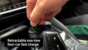 Fast charging rotation head Charger Adapter 4 in 1 car charger with dual retractable cable charge different phones Same time