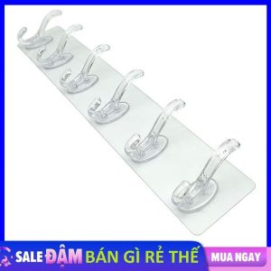 Thanh Treo Đồ Dán Tường 6 Móc Trong Suốt Siêu Dính Vỉ 6 Móc Trong Dán Tường Dùng treo quần áo tiện lợi Phù hợp dán trong nhà bếp phòng tắm buồng ngủ