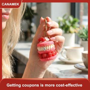 【CANAMEK 】 Macaron Keychain Fruit Dessert Charm Realistic Cake Pendant for School Backpack Key Holder for Friends Birthday Gift