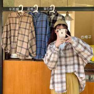 【Dandelions】Korean Plaid Blouse for Women Kemeja loose vintage plaid Shirt long sleeve office Joker shirt Casual Comfortable Loose Jacket Student Plus Big Yards Shirt tops Ready stock baju baju wanita lengan panjang