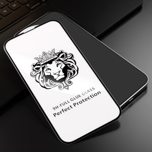 AKABEILA Screen Protectors Glass ฟิล์มกระจกนิรภัยซิลค์สกรีนหัวสิงโต 3pc iPhone 15 14 13 12 11 6 Pro Max 7 8 Plus XR XS 13 Mini ฟิล์มปกป้องหน้าจอ