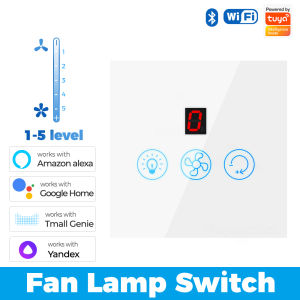 SMATRUL Tuya Smart Fan Light Switchs WiFi Touch Switch Ceiling Lamp 5 Gear Speed Control Wall Glass Panel Work for Alexa Google Home Smart Life