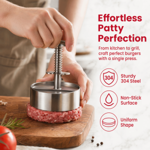 MUSCLEX Thép không gỉ Máy ép bánh mì kẹp thịt Chống dính Vòng tròn Máy làm bánh hamburger Bền bỉ 8/10/12 cm Khuôn làm bánh Patty Nhà hàng