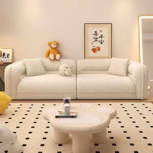 Cream style lamb plush sofa - modern minimalist small living room double seat small sofa