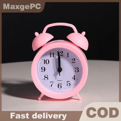 MaxgePC Đôi chuông đồng hồ chính xác chấm công Pin hoạt động mini tròn cạnh giường ngủ bàn đồng hồ báo thức dễ thương trẻ em Quà tặng