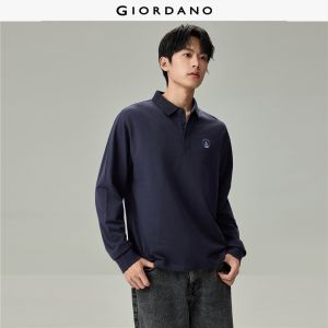 Giordano Beau Monde Men Sailboat embroidery long sleeve cotton polo shirt Free Shipping 13016617
