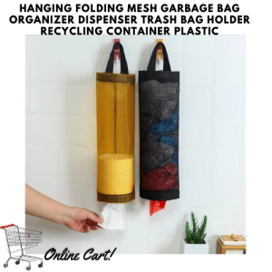 Hanging Folding Mesh Garbage Bag Organizer Dispenser Trash Bag Holder  Recycling Container Plastic 2- PIECE