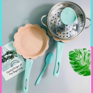 [TẶNG KÈM LỒNG HẤP VÁ ĐẢO] Bộ Nồi Chảo Hoa Đá Tráng Men Chống Dính cho bé ăn dặm LOẠI 1_Shopmegold1989