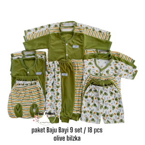 Paket Hemat Baju Bayi 18 pcs/ 12 pcs / 6 pcs  Warna Hijau Olive usia newborn 0-4 bulan