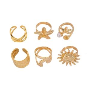 Creative Scallops Starfish Open Rings Set Convenient for Couples in Gold/Silver Color Adjustable for Men and Women