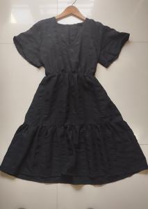 WOMENS PLAIN TIERED V-NECK DRESS
