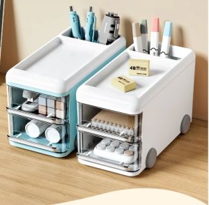 กล่องเก็บเครื่องเขียนตั้งโต๊ะ กล่องใส่ปากกาลายการ์ตูน แบบลิ้นชักน่ารัก มีพร้อมส่ง