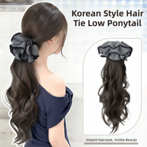 MZRTNZ Elegant Scrunchie Claw Clip Ponytail Wig Synthetic with Grab Clip Checkered Pony Tail Hair Piece Hair Accessories Natural Long Wavy Layered Ponytail For Women