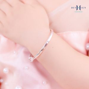 Vòng Bạc Duy Hiển Nguyên Chất S990 Trơn Có Thể Điều Chỉnh Được Kích Cỡ Hình Cỏ 4 Lá May Mắn Cho Bé Gái