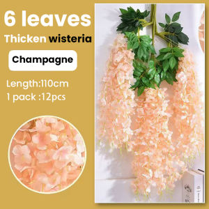 12Pcs Thicken Artificial Flowers Wisteria Flower Vine Silk Garland Arch Wedding Home Garden Flower Art DIY Living Room Office Decoration