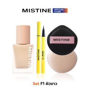 [SET] MISTINE SEMI MATTE VELVET LIQUID FOUNDATION + SO BLACK GLOSSY AUTO PEN LINER + POCKET PUFF