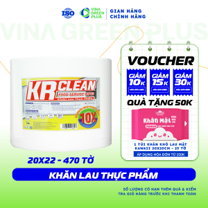 Cuộn Khăn giấy lau thực phẩm Krclean 20x22cm 470 tờ siêu dai thấm hút nước giấy thấm thịt cá giấy gói thực phẩm