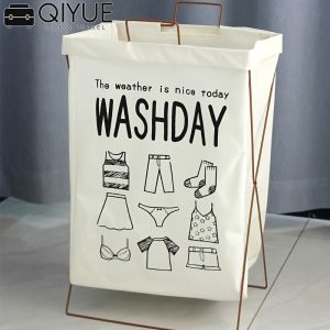 Foldable Laundry Basket with Handle - Iron Frame Waterproof Storage Basket Large Collapsible Clothes Hamper (Linen Material)