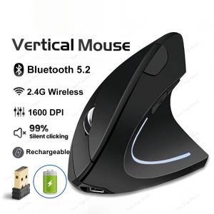 Vertical Ergonomic Mouse Dual Mode Wireless Mouse 2.4G Bluetooth Mouse RGB 1600 DPI Silent for Laptop PC Desktop