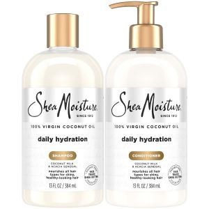 SheaMoisture Coconut Shampoo & Conditioner Set Daily Hydration 13 Oz Ea Anti-Frizz Hair Products with Hydrating Coconut Milk & Acacia Senegal es All Hair Types Including Wavy & Curly Hair