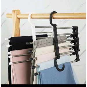 Hanger Stainless 5 in 1 Trousers Gantungan Baju Celana Jilbab Syal Pakaian 5in1 Gantungan Syal