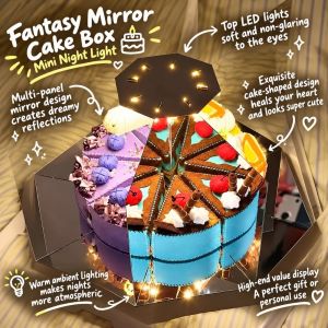 EASYTREND LED Fantasy Cake Night Light Material Pack Rotating Birthday Cake Night Light DIY Kit Atmosphere Light Ornaments Mirror Reflection Night Light Friends Gift
