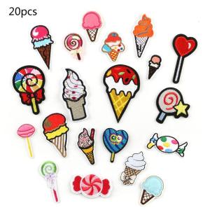 20Pcs Cartoon Sweets Lollipop Ice Cream Patches Iron On Kids Embroidered Decorative Sewing Applique for Clothes Bag DIY