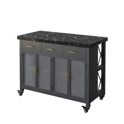 Cupboard Open Plan Kitchen Movable Middle Island Countertop Sideboard Cabinet Cooking Table Cutting Dining Integrated Marble Surface