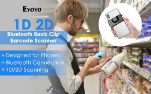 Eyoyo Máy Quét Mã Vạch Bluetooth 2D Máy Quét Mã Vạch Điện Thoại Kẹp Sau Không Dây Có Thể Điều Chỉnh Cho Mã 1D CMOS QR PDF417 Hoạt Động Với iPhone Android IOS Cho Thư Viện Kho Hàng