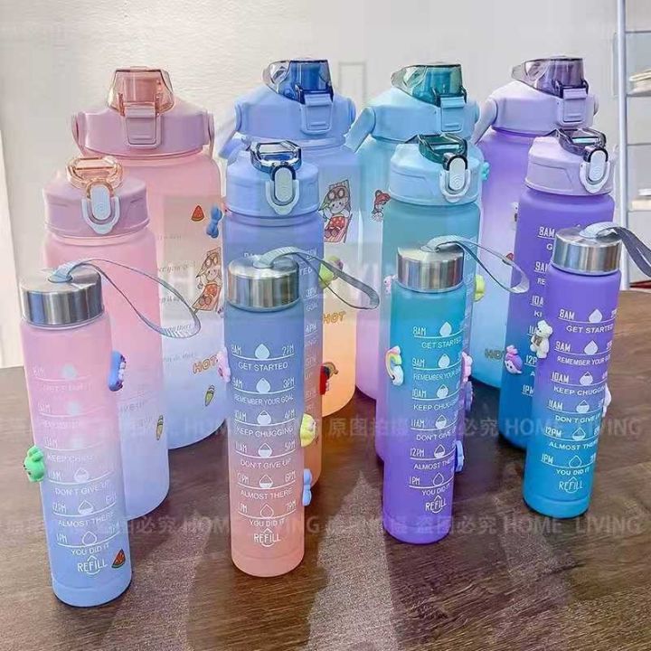 3in1 water bottle (2L+1L+500ML) with straw, random sticker's and with time  marker