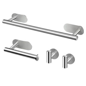 HyPertech 304 Stainless Steel Towel Bar Tissue Holder Hook Metal Pendant Set No Punching Black/Silver/Golden