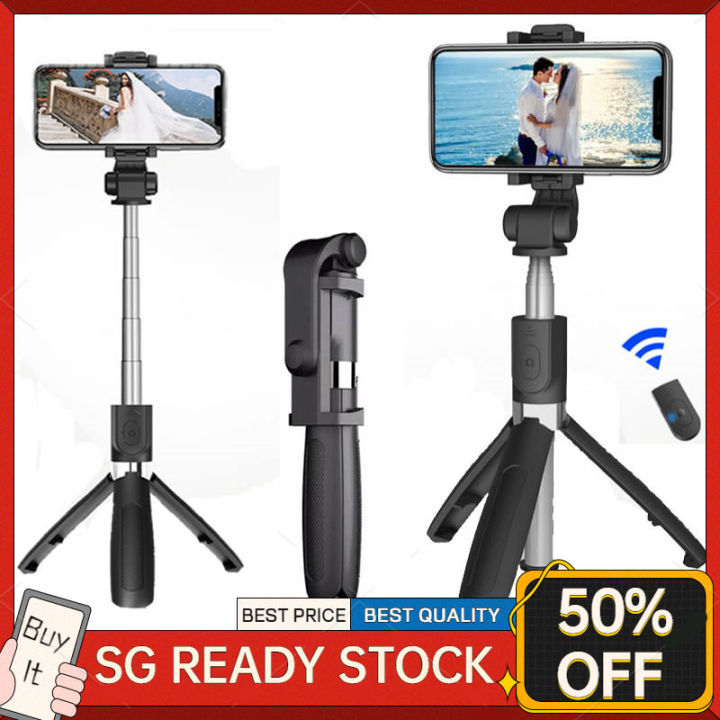 🚚SG Fast Delivery📦Extendable Handheld Selfie Self Stick Monopod Tripods with Bluetooth Remote Shutter Portable Selfie Sticks Tripod For IOS/Android