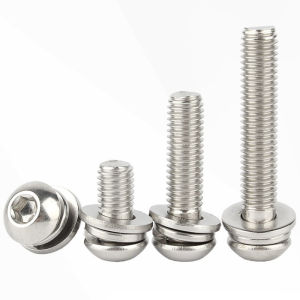 M2.5 M3 M4 304 A2 Stainless Steel Hex Socket Round Head Cap Screw Furniture Fastener Bolt With Flat Spring Washer Combination