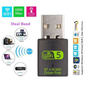 600Mbps Dual Band 2.4/5GHz USB WiFi Bluetooth Adapter Wireless External Receiver Mini WiFi Dongle Driver
