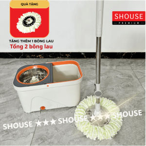 Bộ thùng cây lau nhà cán dài 360 độ thông minh cho nhà tắm cao cấp tách nước