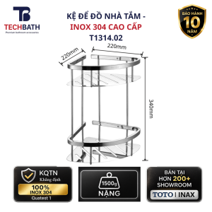 Kệ Để Đồ Nhà Tắm Inox 304 TECHBATH T1314.02 Kệ Góc Mặt Bóng Gương Để Dầu Gội Sữa Tắm 22x22x34cm