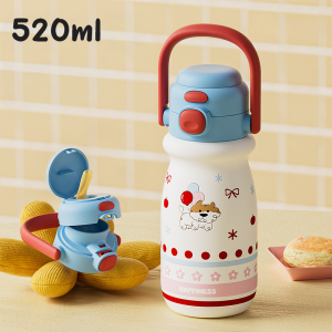 กระติกน้ำเด็ก Tumblerสแตนเลส 316(520ml/18oz)ปากหลอด+ดื่มตรงแก้วเก็บความเย็น-ซีรีย์ลูกสุนัข พลิกกลับน้ำไม่รั่ว แก้วเก็บความเย็น