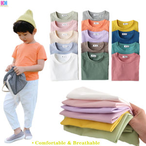 Kids Candy Color Cotton Boys Girls Loose Casual Solid Color Top Baby Short-sleeved T-shirt